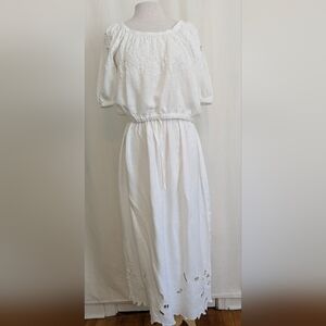 Universal Thread White Linen Blend Puff Sleeve Top and Long Skirt Eyelet